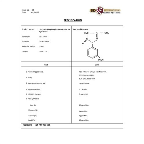 1- (3 Sulphophenyl) 3 Methyl 5 Pyrazolone