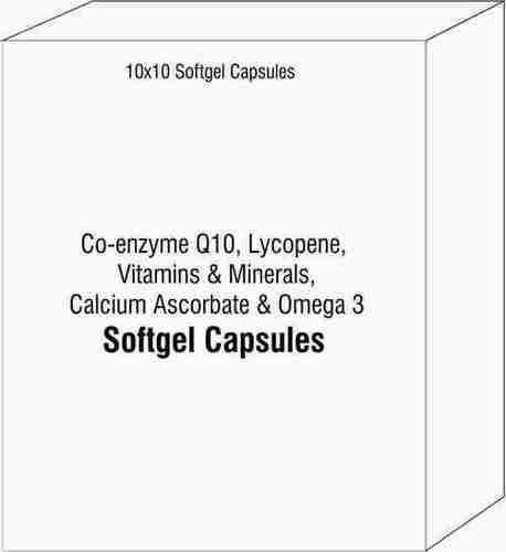Soft Gelatin Capsule Of Co-enzyme Q10 Lycopene Vitamins And Minerals Calcium Ascorbate And Omega 3