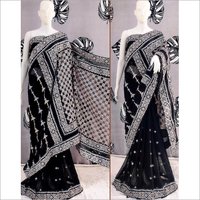 Embroidery Printed Red Saree