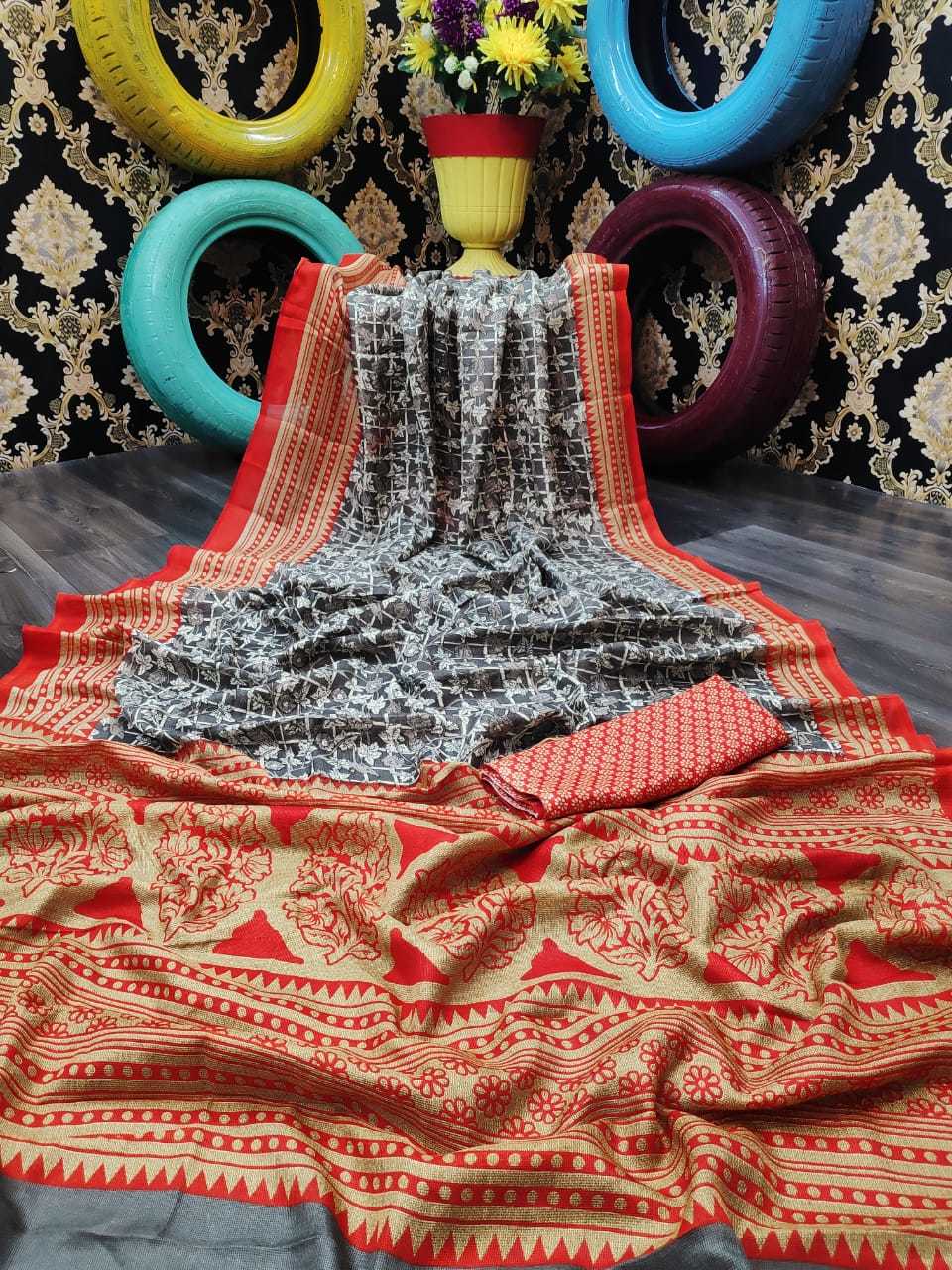 Linen Sarees With Kalamkari Prints