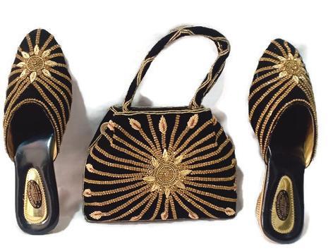 Velvet Black Ladies Handbag & Shoes