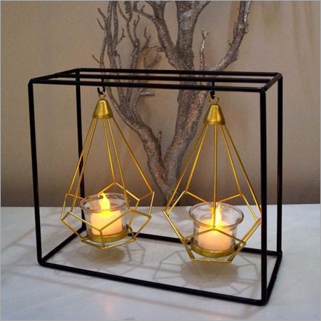 Black And Gold Metal And Glass Candle Holder