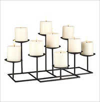 Black Metal Candle Stand - Iron, 9 Candle Holder Capacity, Matte Black Finish | Perfect Gift & Home Decoration