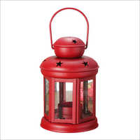 Decorative Metal Lantern Stand - Iron, Red, Star Cut Design, Coated Finish | Ideal For Home Decoration Or Gift Use, Easy To Hang