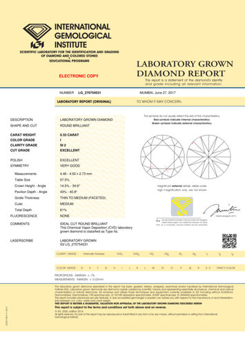 CVD Diamond 0.33ct I SI2 Round Brilliant Cut IGI Certified Stone