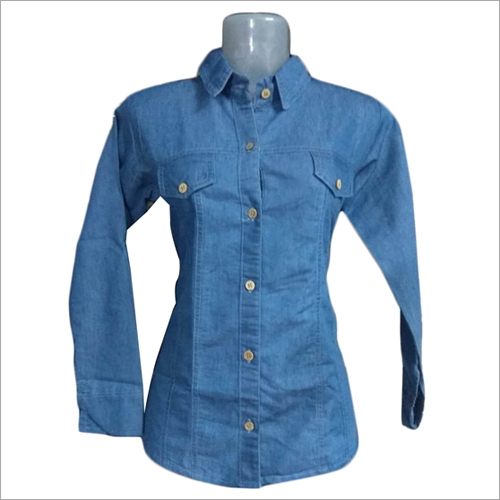 Ladies Casual Denim Shirt - Denim, Sizes S-XXL, Blue Color | Full Sleeves, Washable, All Season Wear for Versatile Styling