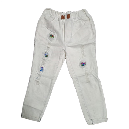 Ladies Casual Denim Jogger - Denim Material Elasticated Waist White Color | Washable Double Pockets Printed Pattern Suitable for All Seasons