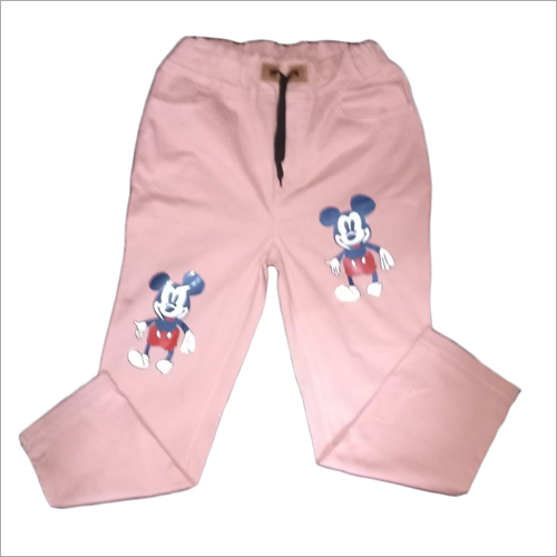 Ladies Casual Jogger - Denim Material, Pink Color with Mickey Mouse Print | Washable, Skin Friendly, Durable, Eye Catching for All Seasons