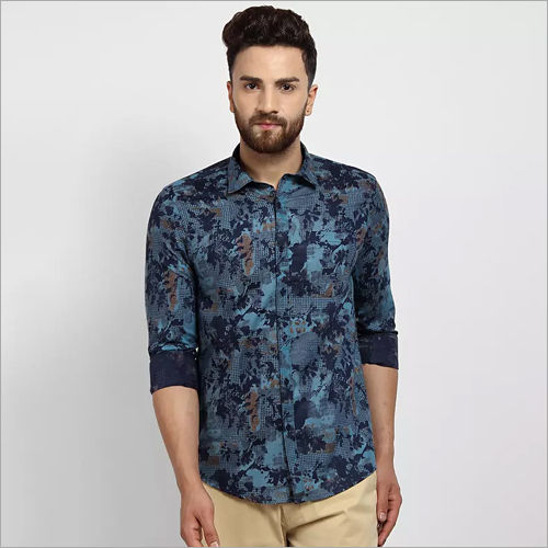 No Fade Cape Canary Blue Casual Printed Shirt