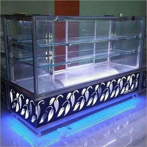 Glass Sweet Display Counter - Stainless Steel and Glass Material, Polish Surface Finish | Elegant Showcase for Desserts and Treats