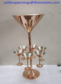 Bar Accessories Solid Copper Martini Bottle Holder With Martini Glasses