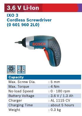 Bosch IXO 3 Cordless Screwdriver 3.6 V, 180 RPM, 5 mm, Price from