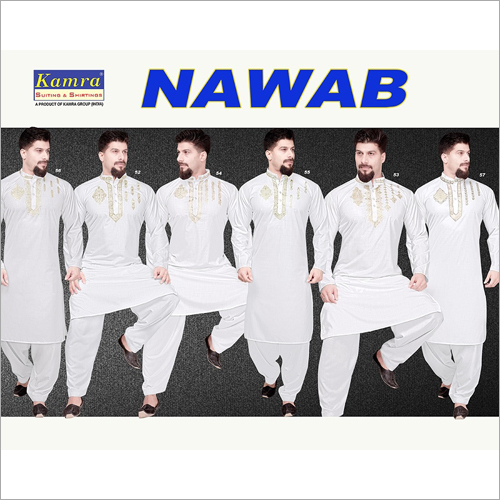Breathable Mens Neck Embroidered Kurta Fabric