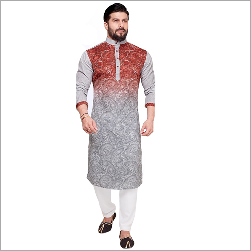 Breathable Mens Party Wear Printed Kurta Fabric