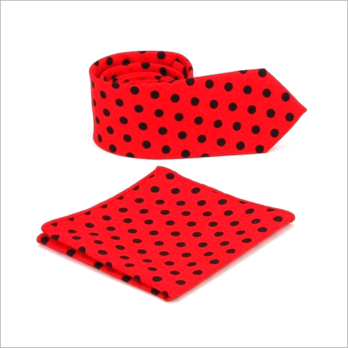 Mens Dotted Tie And Pocket Square - Polyester Fabric, Full Size, Red Color | Unisex Design, Versatile for All Seasons, Charming Pattern