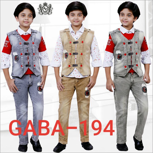 Boys Fancy Jacket With Jeans Set - Denim Material, Sizes S-XXL, Multicolor Options | Sleeveless, Washable, Breathable, Versatile for Various Occasions
