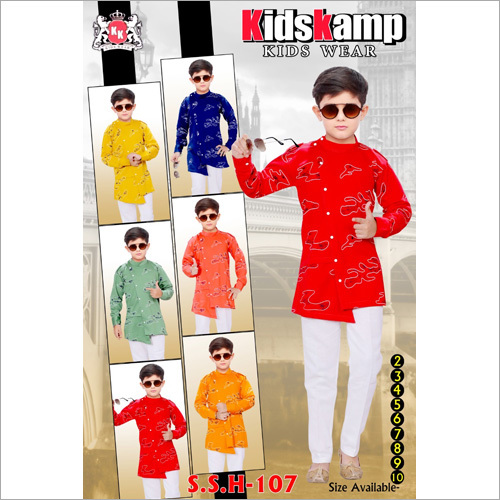 Boys Printed Side Cut Kurta Set - Lightweight Cotton Fabric, Available in Sizes S-XXL, Multiple Colors | Breathable, Washable, Full Sleeves Design