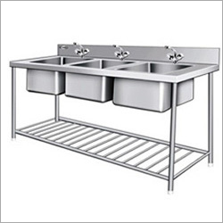 Three Sink Unit - Stainless Steel, Commercial Grade | Ideal for Canteen, Hotel, Restaurant, 1 Year Warranty