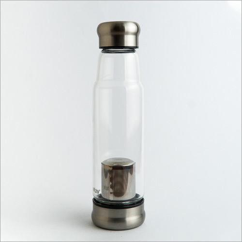 Tea Infuser Bottle - Stainless Steel, 250 ml, Transparent | Sleek Design with Bamboo Lid, Double Walled Glass, Perfect for Hot & Cold Teas