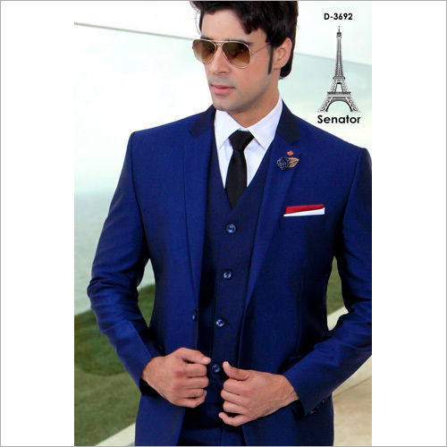 blue color three piece suit