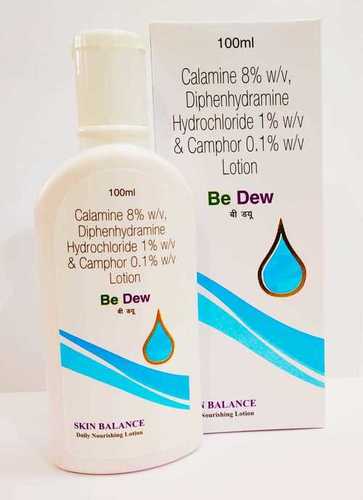 Diphenhydramine (1% W/V) + Calamine (8% W/V) + Camphor (0.1% W/V) Application: Skin Moisturizing Lotion
