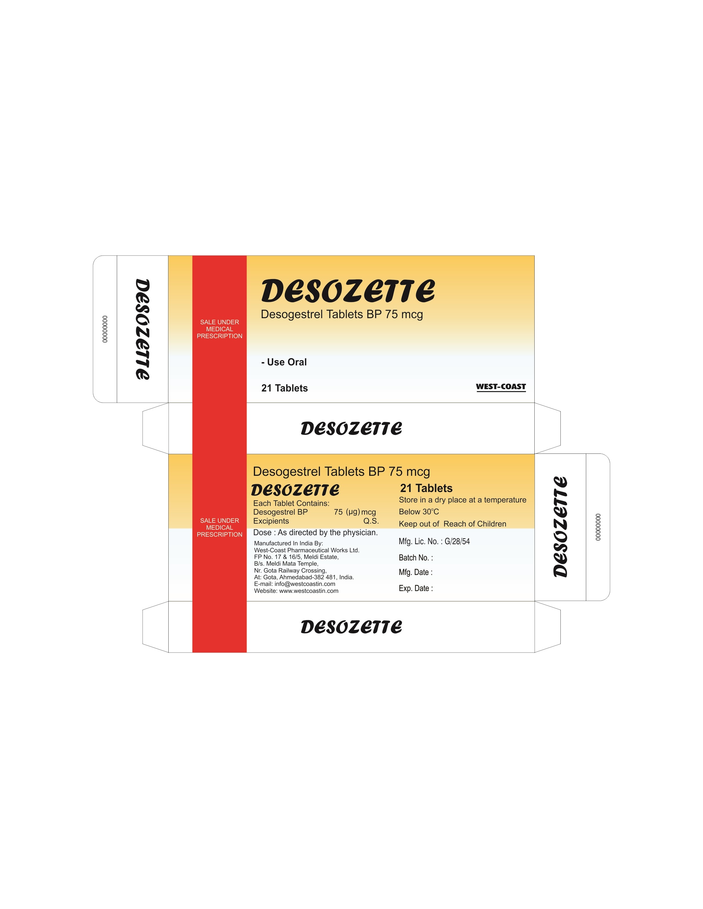 DESOGESTREL TABLETS BP 75 MCG