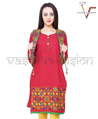 Ladies Embroidery Work With Matching Jacket Kurti - Cotton Blended Jute Sizes 36 to 50 Inches Available in 25 Colors Regular Fit Perfect for Casual & Festive Occasions