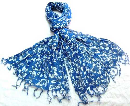 Blue Floral Print Cotton Printed Scarves