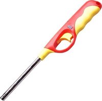 154 Plastic Adjustable Flame And Gas Refillable Lighter - Stainless Steel Nozzle, Red And Yellow Colors With Safety Lock | Ideal For Kitchen Use