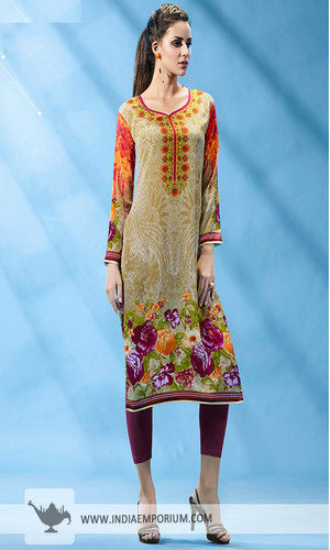 Multi Colored French Crepe Printed Kurtis