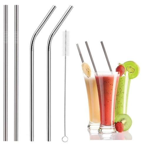 579 Set of 4 Stainless Steel Straws & Brush (2 Straight straws, 2 Bent straws, 1 Brush)