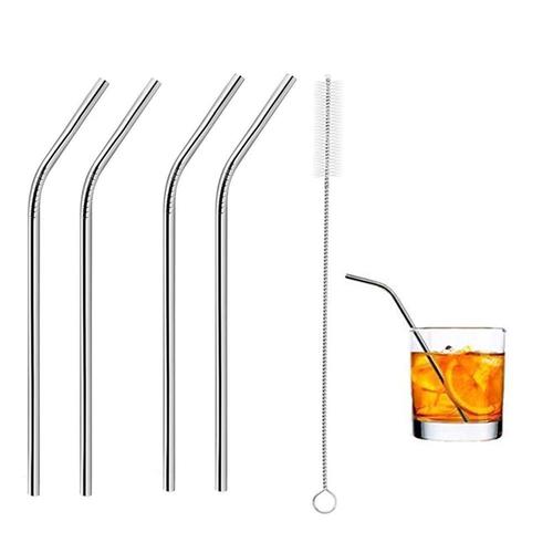 581 Stainless Steel Straws & Brush (4 Bent straws, 1 Brush) -5pcs