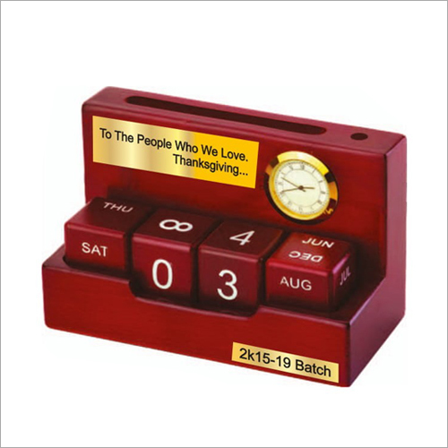 Light Weight Wooden Calendar With Clock
