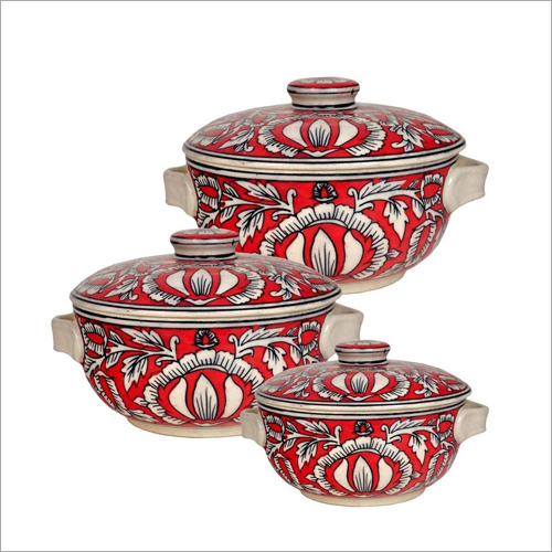 Ceramic Dish Serving Pot Set - 2-4 Inch Height, 4-6 Inch Length | Intricate Designs, Fine Finish, Ideal for Serving and Keeping Food Warm