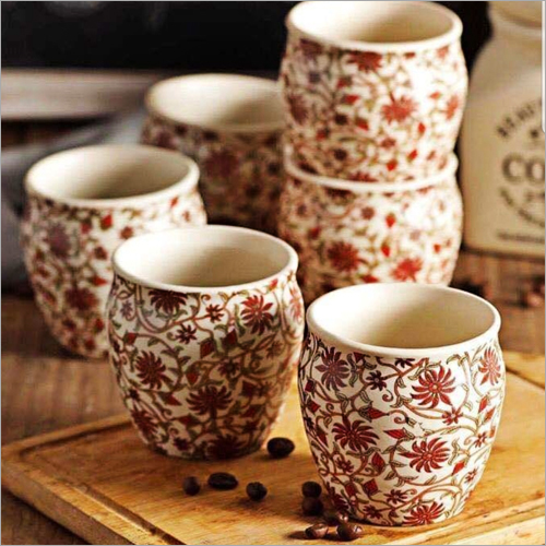 Ceramic Printed Tea Kullad - Ceramic Safe Food Grade Material | Printed Flower Design Heat and Water Resistant Microwave Safe Easy to Clean