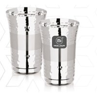 Eeco Ringer Hammered Glass - Stainless Steel, Silver Finish | Wide Neck Design, Rolled Rim For Durability, Ideal For Home And Restaurant Use