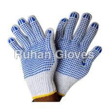 Cotton Double Palm Dotted Hand Gloves