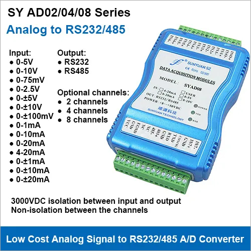 Sy Ad Series Low Cost Multi-channels Analog Signal To Rs232/485 A/d Converters