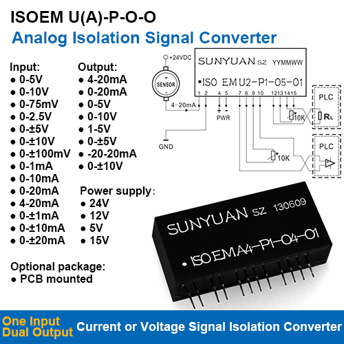 Isoem U(A)-p-o-o Dual Output Current Or Voltage Signal Isolation Converter Ic