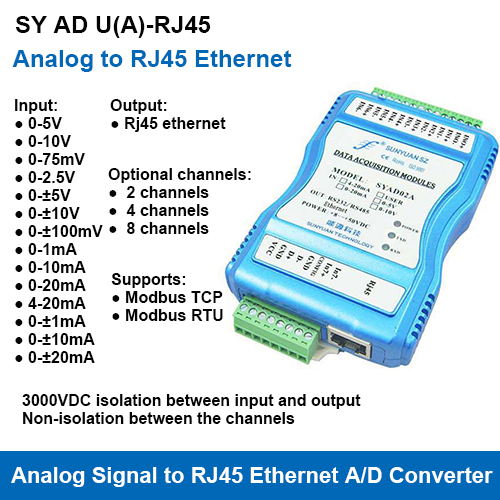 SY AD U(A)-RJ45 Series Multi-Channels Analog Signal to RJ45 Ethernet A/D Converters