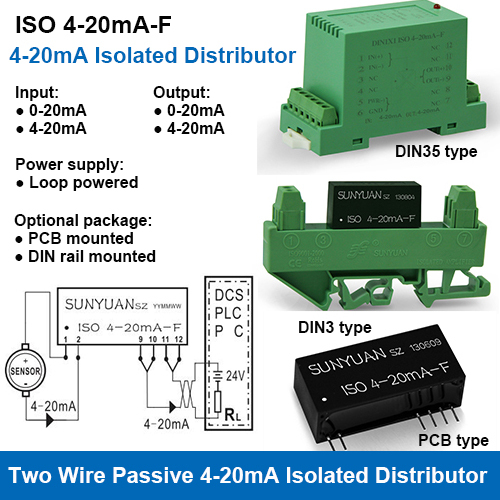 ISOS 4-20mA-F Loop Powered 4-20mA Power Distributor and Isolator for Two Wire Sensors