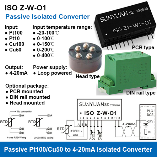 Iso Z-w-o1 Pt100 To 4-20ma Isolated Temperature Signal Converters