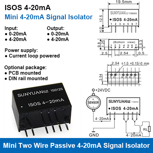 ISOS 4-20mA Ultra-small Size Loop Powered 4-20mA Signal Isolators