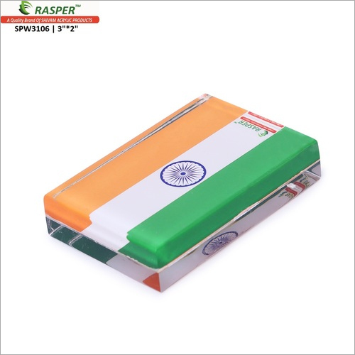 Rasper Tricolor Indian Flag Acrylic Paper Weight (3x2 Inches)