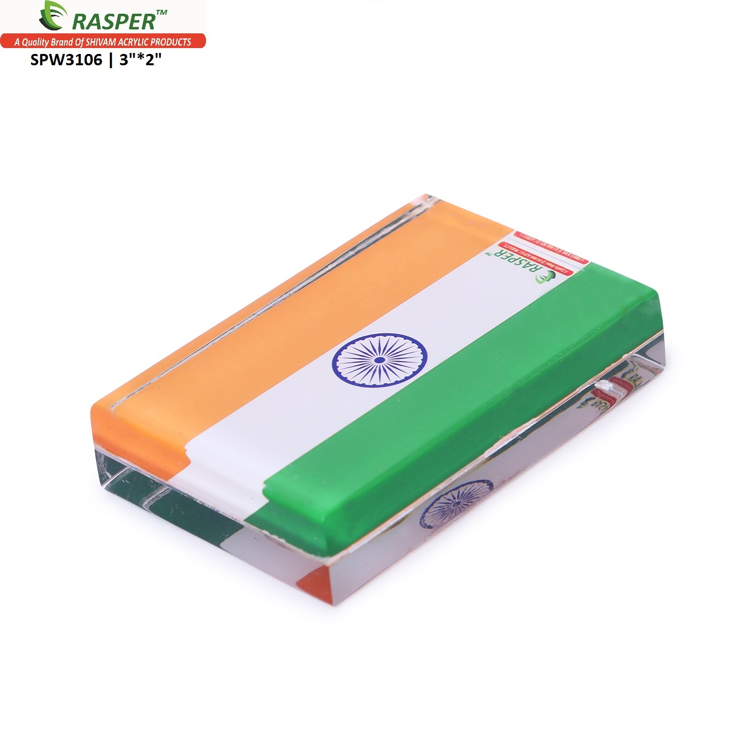 Rasper Tricolor Indian Flag Acrylic Paper Weight (3x2 Inches 7.5x5 CMS)