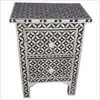 Wooden And Bone Inlay Bedside Table No Assembly Required