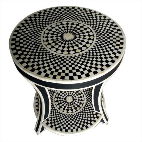 Bone Inlay Round Bedside Table