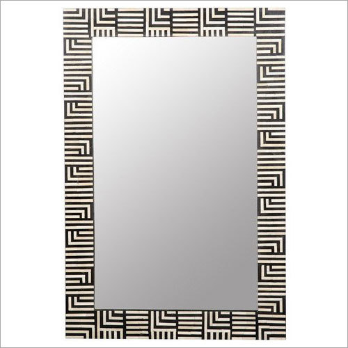 Bone Inlay Mirror Frame - 90x60 cm, Black & White with Geometric Design | Handmade from Reliable Camel Bone with Antique and Modern Aesthetics