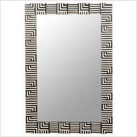 Bone Inlay Mirror Frame - 90x60 Cm, Black & White With Geometric Design | Handmade From Reliable Camel Bone With Antique And Modern Aesthetics