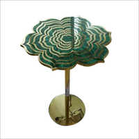 Brass Malachite Stone End Table - 24x24x26 Inch, Chic Gold Finish And Elegant Green Marble Top